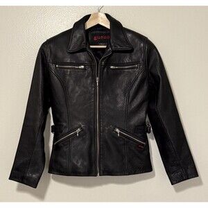 Guess Vintage Women’s Leather Jacket Black Size Small Moto Classic Biker Goth